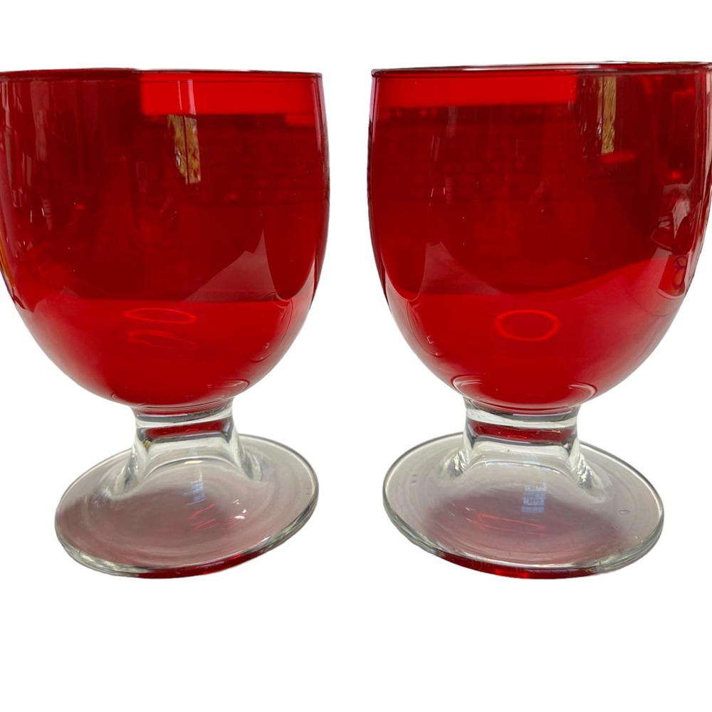 Vintage/Antique Ruby Red Goblets with Clear Stem Set of 4